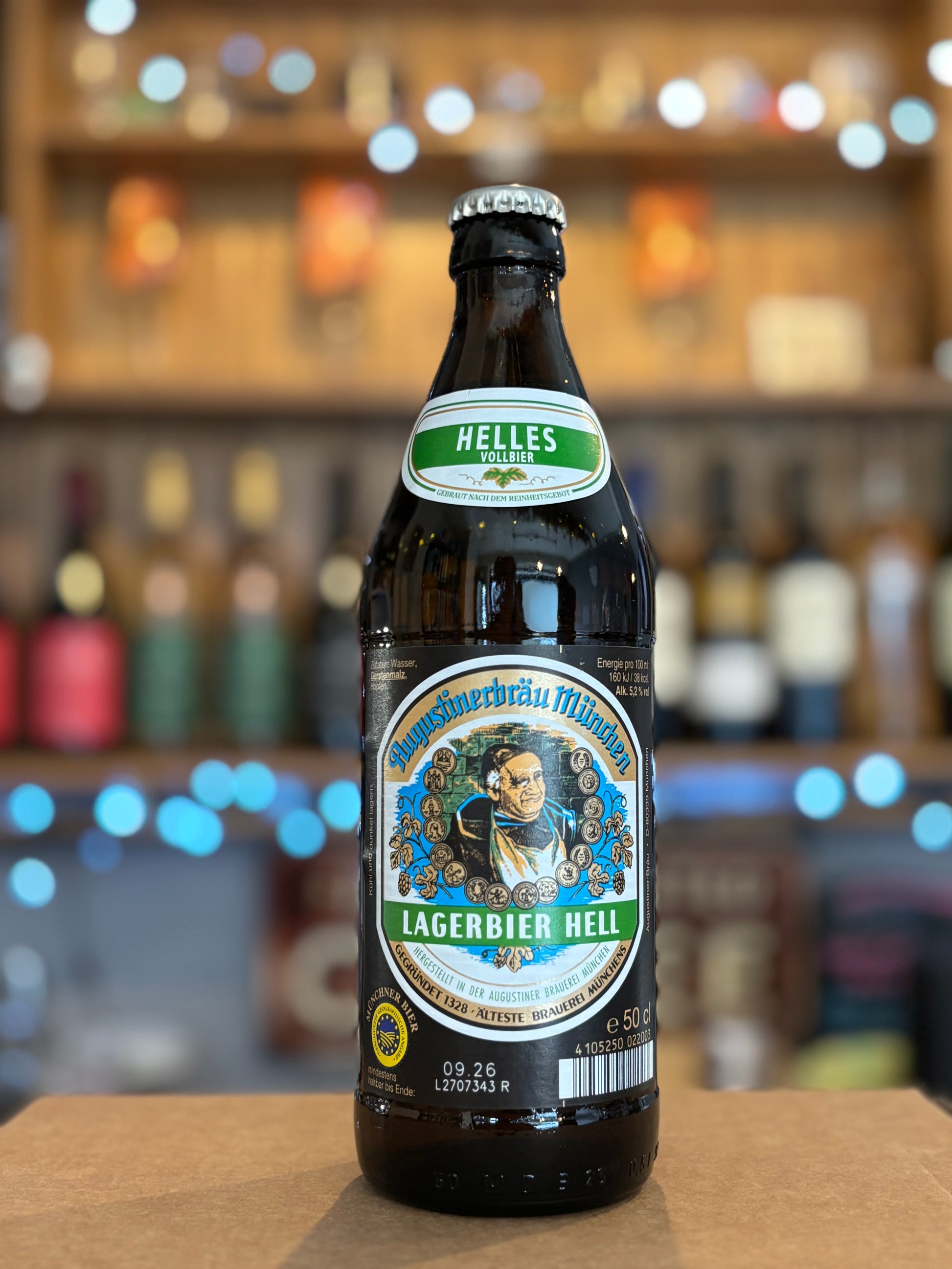 a bottle of Lagerbier Hell beer for sale at the hop inn Brigg