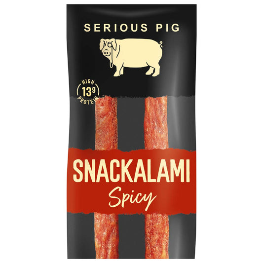 Snackalami spicy packaging by Serious Pig on a white background
